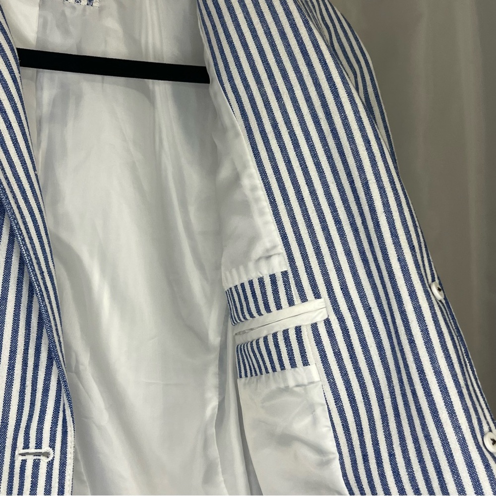 J. Crew Blue and White Striped Cotton Blend Blazer - Picture 7 of 10